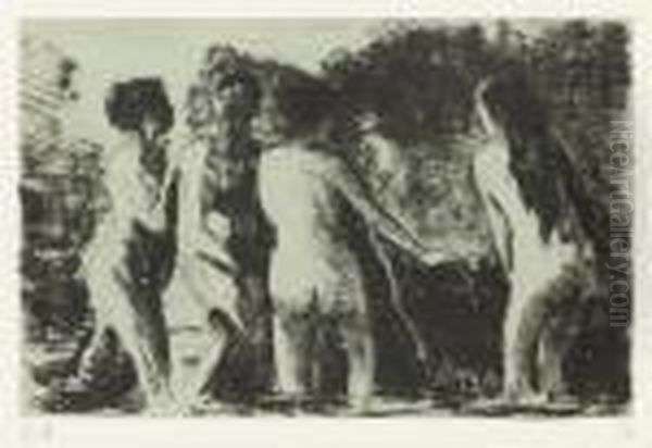 Theorie De Baigneuses (delteil 181) Oil Painting by Camille Pissarro