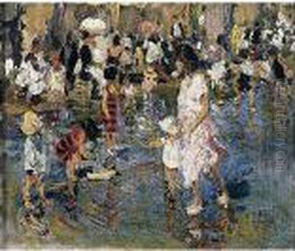 Ninos En La Playa (children On The Beach) Oil Painting by Cecilio Pla