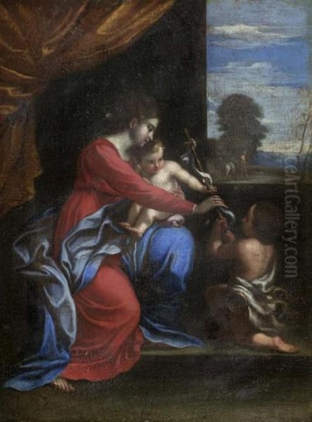 Jungfrau Mit Kind Und Johannes Dem Taufer. Oil Painting by Nicolas Poussin