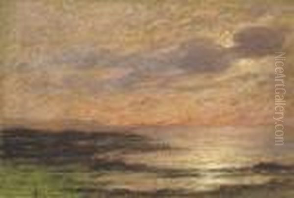 Soleil Couchant Sur La Mer A Puys Oil Painting by Pierre Ernest Prins