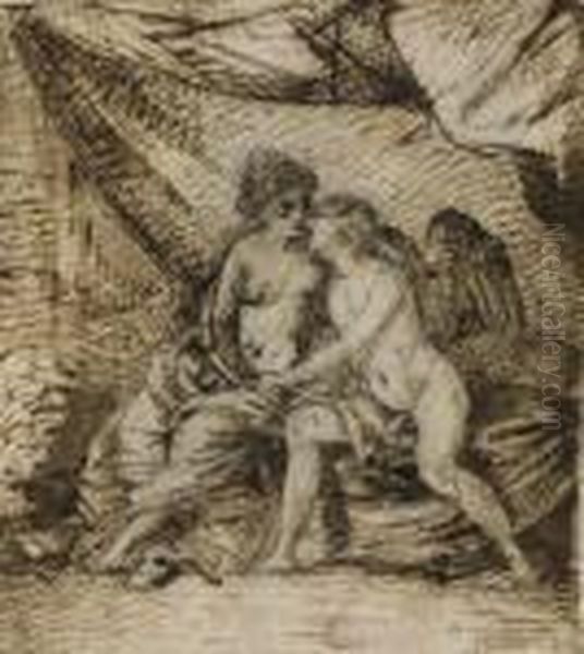 L'amour Et Psyche (recto); Croquis (verso) Oil Painting by Pierre-Paul Prud'hon