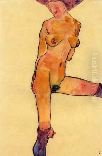 Female Nude Oil Painting by Egon Schiele