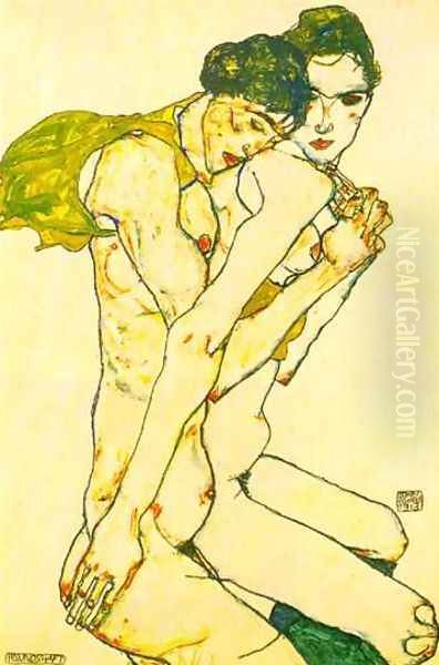 Lovers Oil Painting by Egon Schiele