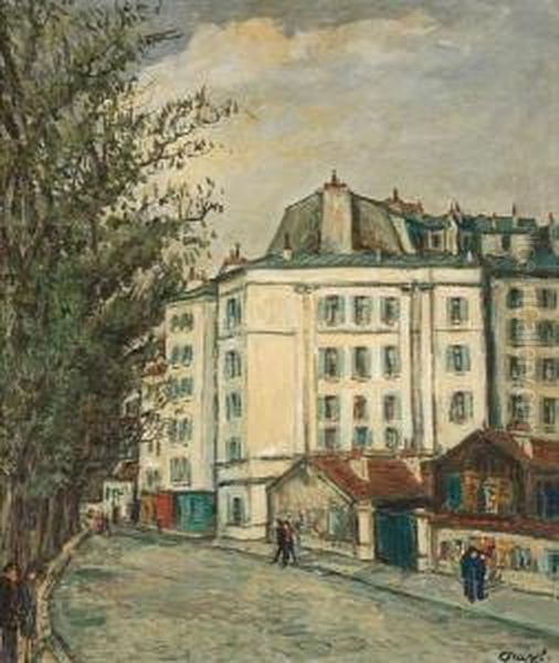 Montmartre Street Scene Oil Painting by Alphonse Leon Quizet