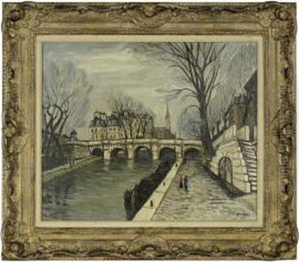 Along The Seine, Paris Oil Painting by Alphonse Leon Quizet