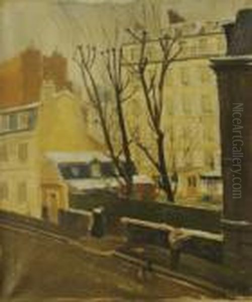 Une Rue, L'hiver A Paris Oil Painting by Alphonse Leon Quizet