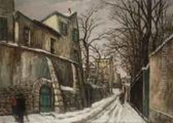 La Rue Saint-vincent Sous La Neige Oil Painting by Alphonse Leon Quizet