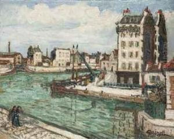 Le Canal De La Villette Oil Painting by Alphonse Leon Quizet