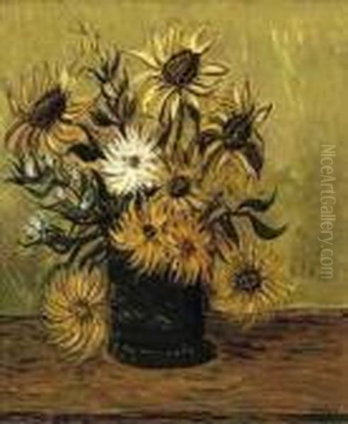 Tournesols Dans Un Vase Oil Painting by Alphonse Leon Quizet