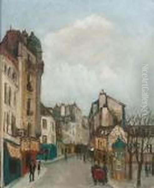 Rue De Paris Animee Oil Painting by Alphonse Leon Quizet