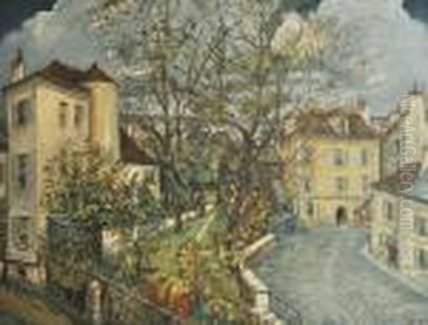 Jardin Et Ruelle En Bas Du Sacre Coeur Oil Painting by Alphonse Leon Quizet