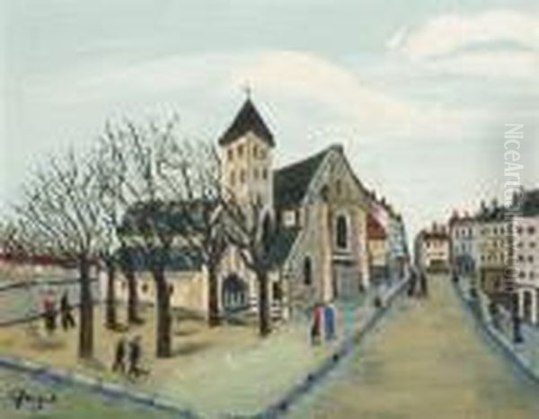 A City View Oil Painting by Alphonse Leon Quizet