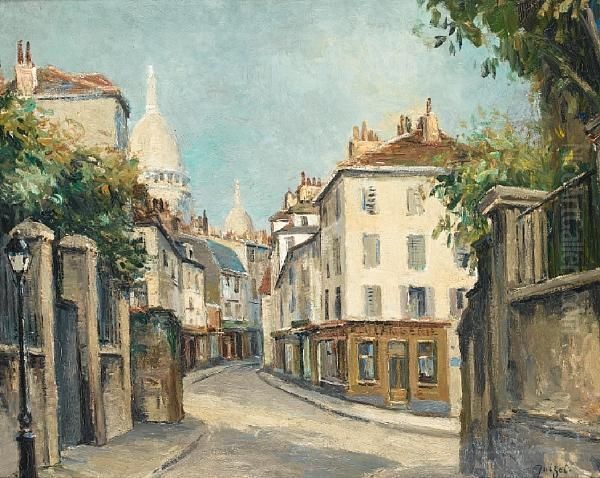 Une Rue A Montmartre Pres Du Sacre-coeur Oil Painting by Alphonse Leon Quizet
