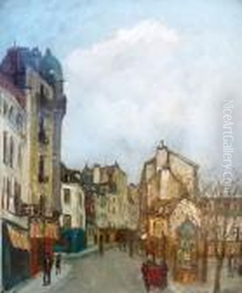 Rue De Paris Animee. Oil Painting by Alphonse Leon Quizet