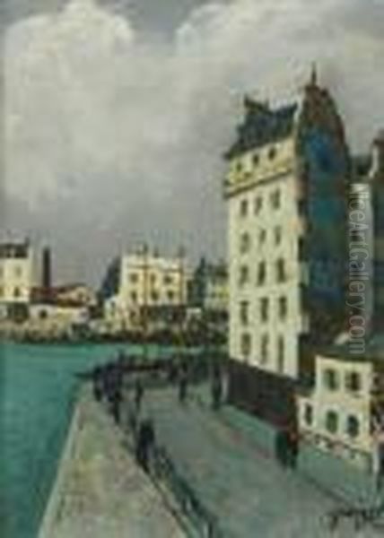 Le Canal De L'ourcq Oil Painting by Alphonse Leon Quizet