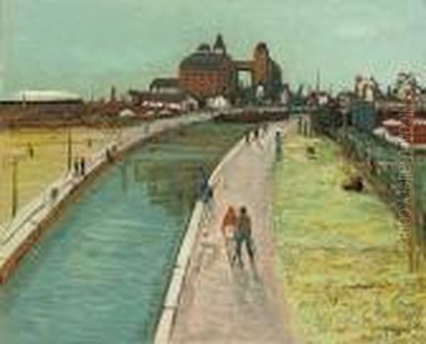 Le Canal A Pantin Oil Painting by Alphonse Leon Quizet