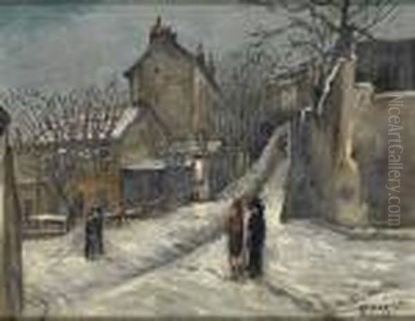 Le Lapin Agile Sous La Neige Oil Painting by Alphonse Leon Quizet