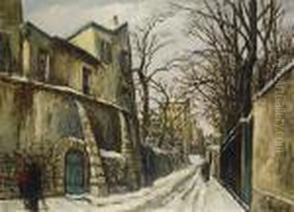 Rue Saint Vincent Sous La Neige Oil Painting by Alphonse Leon Quizet