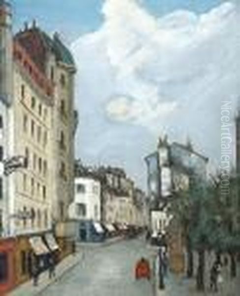 Parisian Street Scene Oil Painting by Alphonse Leon Quizet