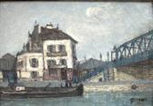 Le Canal De L'ourcq. Oil Painting by Alphonse Leon Quizet