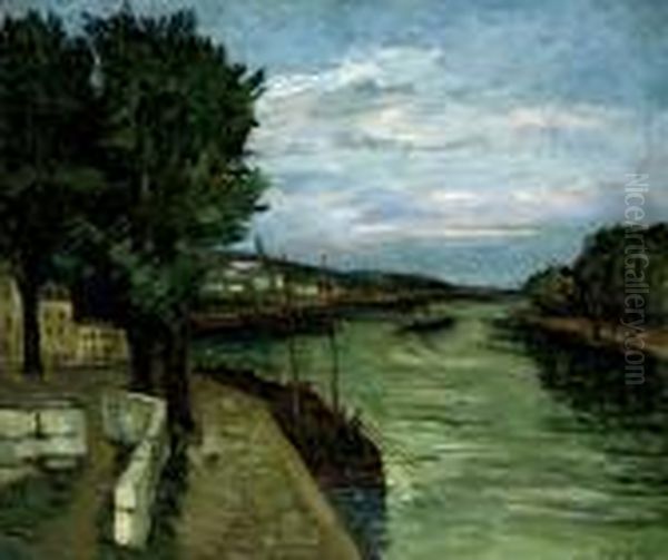 Pecheurs Pres D'une Riviere Oil Painting by Alphonse Leon Quizet