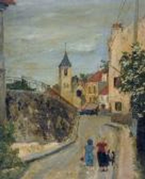 Scane A Montmartre Oil Painting by Alphonse Leon Quizet