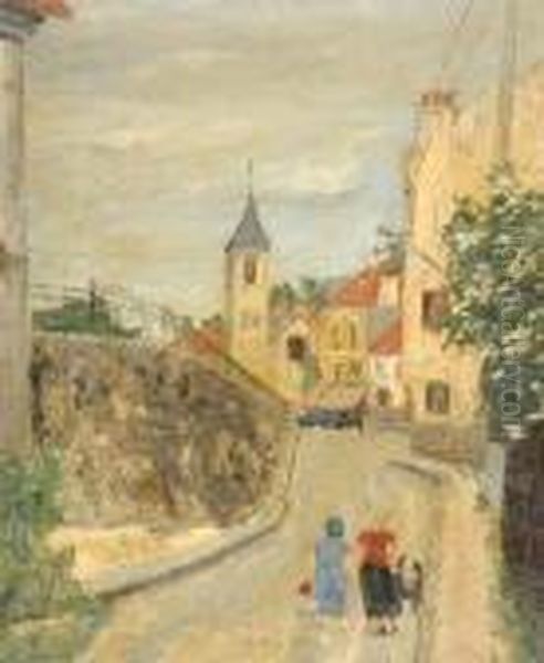 Street Scene In France Oil Painting by Alphonse Leon Quizet