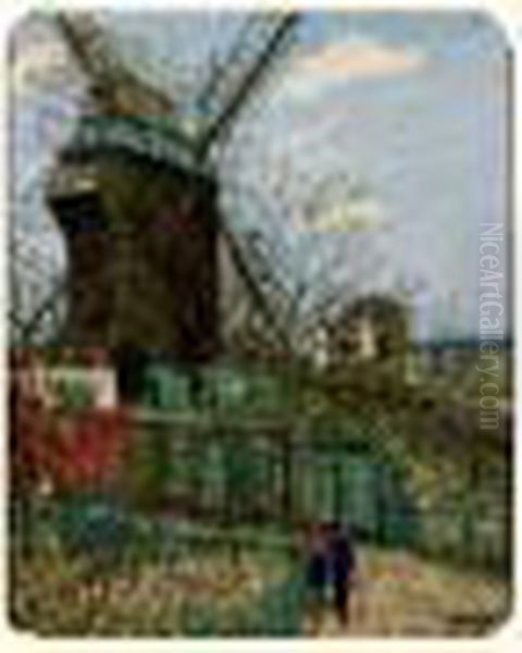 Moulin A Montmartre Oil Painting by Alphonse Leon Quizet