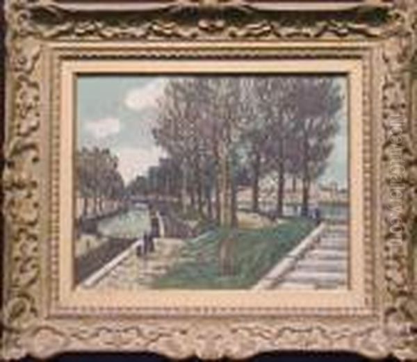 La Seine Et Le Canal A Charenton Oil Painting by Alphonse Leon Quizet