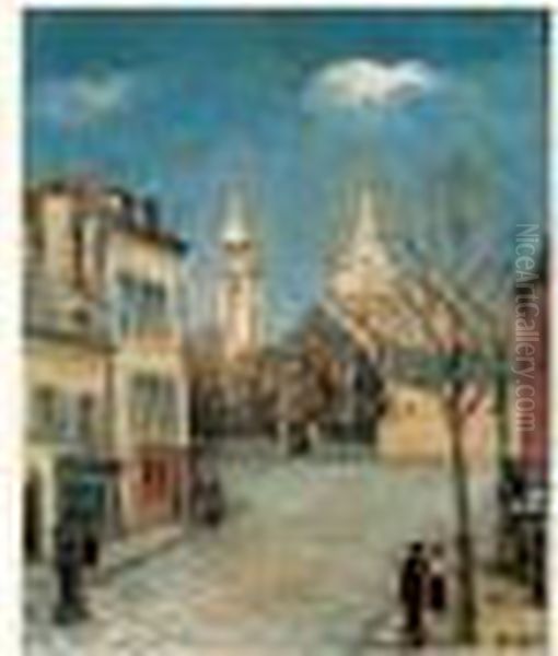 Montmartre, Scene De Rue Animee Oil Painting by Alphonse Leon Quizet