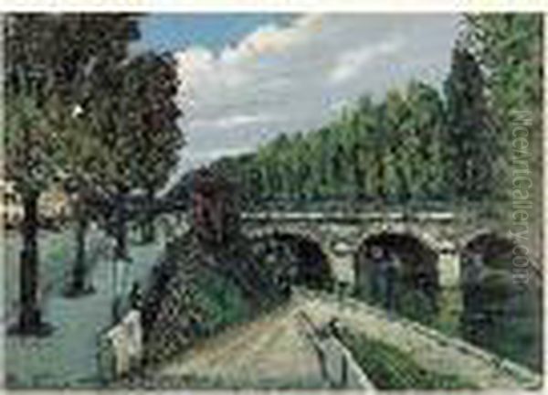 Le Pont De Charenton Oil Painting by Alphonse Leon Quizet