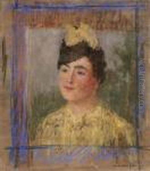 Portrait D'elegante Qu Chapeau Oil Painting by Ernest Quost