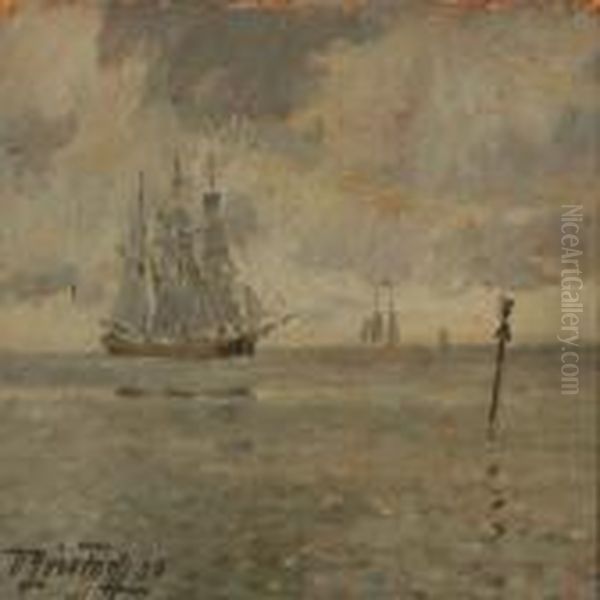 Marine With Sailingships Oil Painting by Victor H.W. Qvistorff