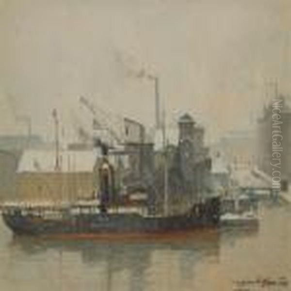 Scenery From A Harbour Oil Painting by Victor H.W. Qvistorff