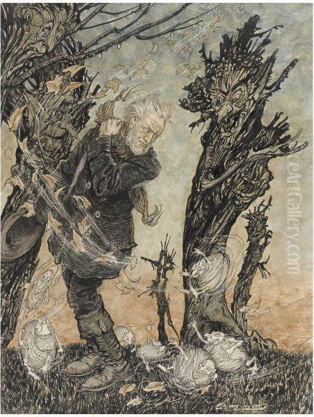 Peer And The Thread Balls Oil Painting by Arthur Rackham
