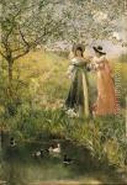 A Springtime Stroll Oil Painting by Jean-Francois Raffaelli