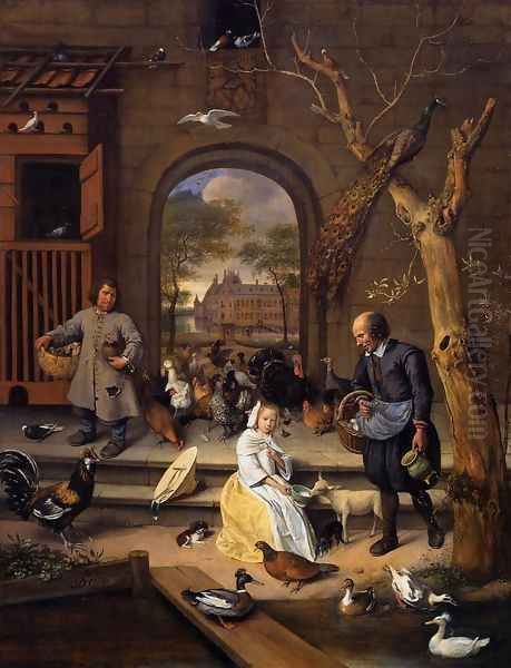 The Poultry Yard Oil Painting by Jan Steen