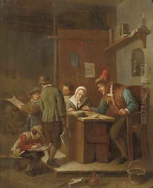 A classroom interior with a school master correcting pupils' papers Oil Painting by Jan Steen