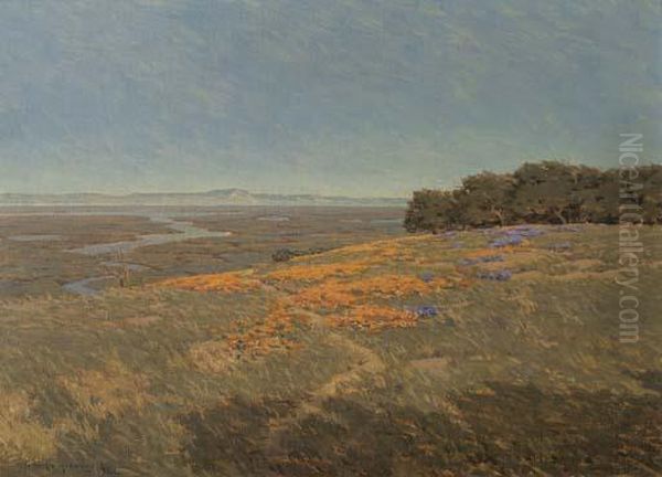 California Landscape With Poppies And Lupine Oil Painting by Granville Redmond