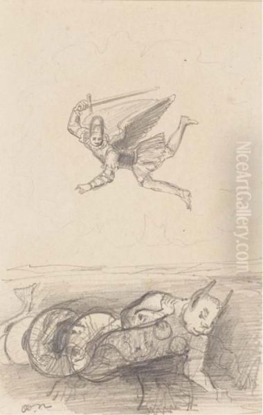 Ange Combattant Un Diable A Queue De Serpent Oil Painting by Odilon Redon