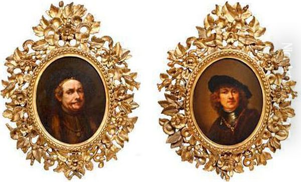 A Pair Of Oval Portraits Oil Painting by Rembrandt Van Rijn