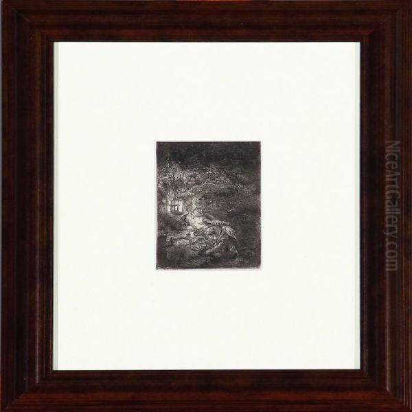The Rest On The Flight, A Night Piece Oil Painting by Rembrandt Van Rijn