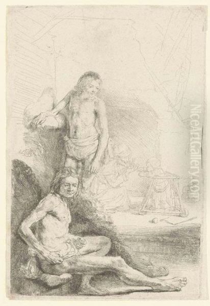 A Nude Man Standing Oil Painting by Harmenszoon van Rijn Rembrandt