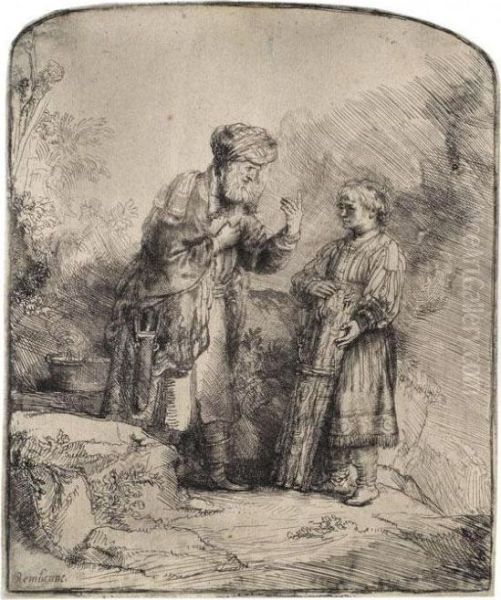 Abraham Mit Isaak Sprechend Oil Painting by Rembrandt Van Rijn