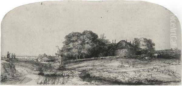 Landscape With Haybarn And A Flock Of Sheep Oil Painting by Harmenszoon van Rijn Rembrandt