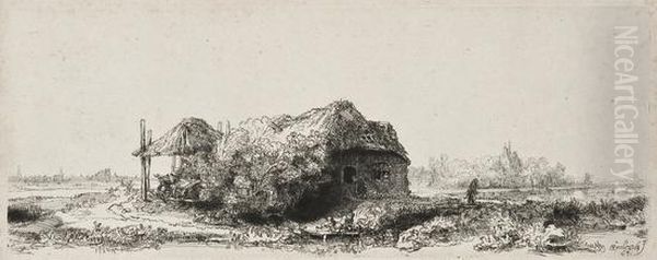 Landscape With A Cottage And Haybarn Oil Painting by Rembrandt Van Rijn