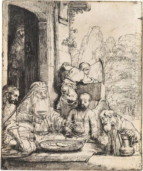 Abraham Die Engel Bewirtend Oil Painting by Harmenszoon van Rijn Rembrandt