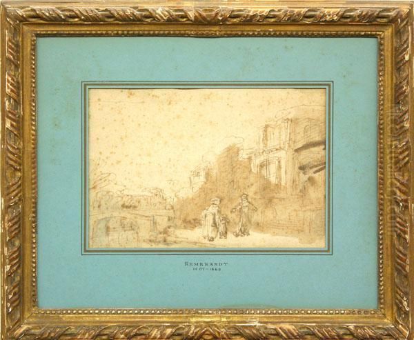 Figures On A Stree Oil Painting by Rembrandt Van Rijn