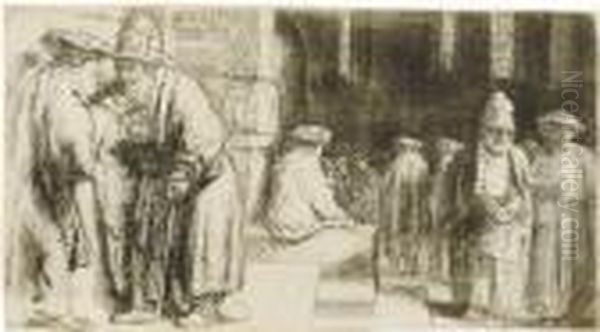 Jews In The Synagogue Oil Painting by Rembrandt Van Rijn