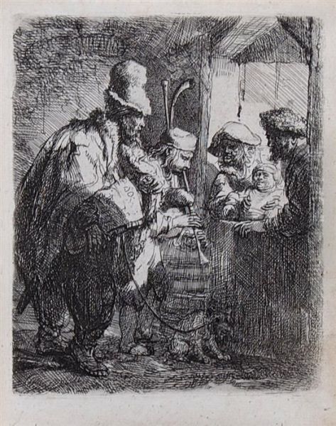 The Strolling Musicians Oil Painting by Rembrandt Van Rijn